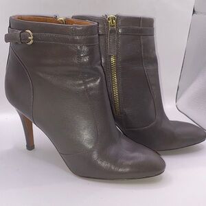 Nine West Boots Womens 7.5 M Mainstay Ankle Booties Stiletto Brown Leather Zip